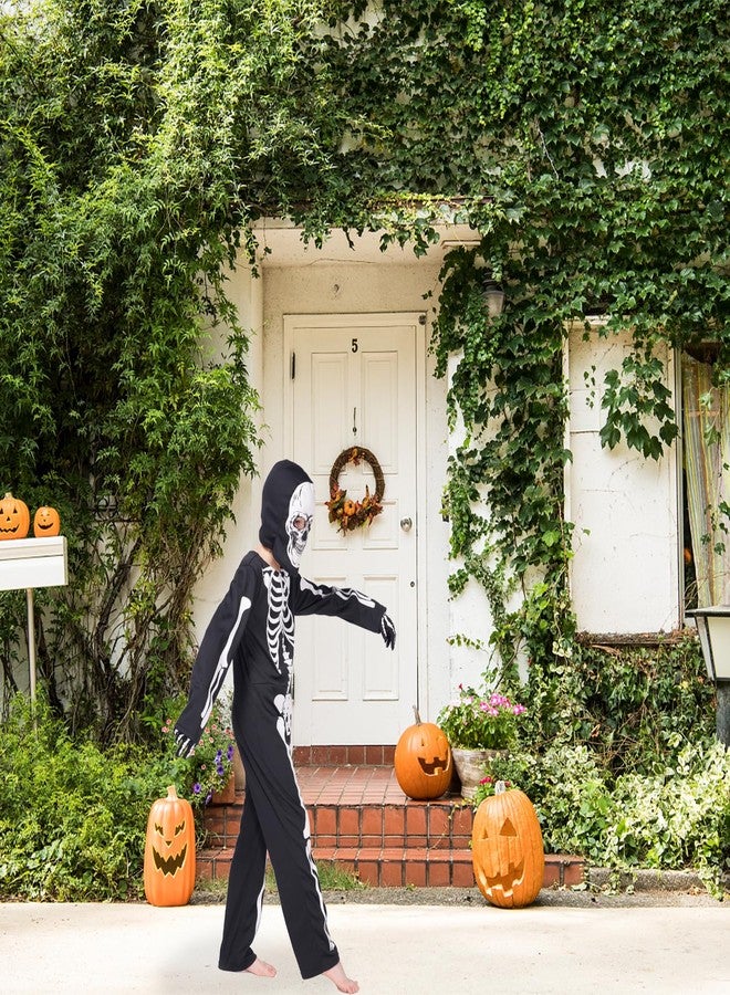 Leadtex Kids GID Skeleton Halloween Costume, All in One Skeleton Printed Jumpsuit with Hood and Gloves（7-9years - Image 5
